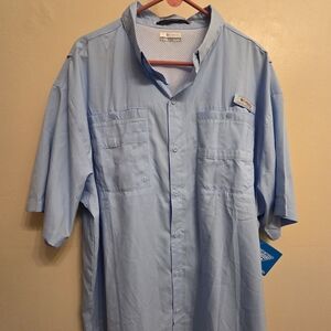 Columbia PFG Tamiami Shirt Mens 2XL Light Blue Short Sleeve Fishing UPF 40
